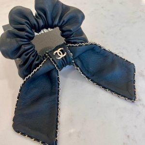 Chanel - NIB Lambskin Chain Detail Leather Scrunchie